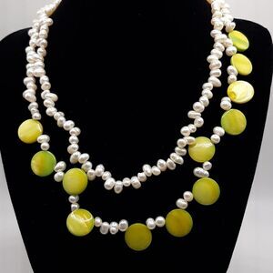 Artisan freshwater pearl necklace with green stones